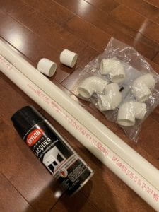 Materials for our project: PVC pipes, corners, and spray paint