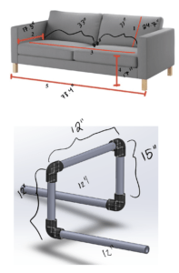 Measurements of Pat's couch and the grabbar