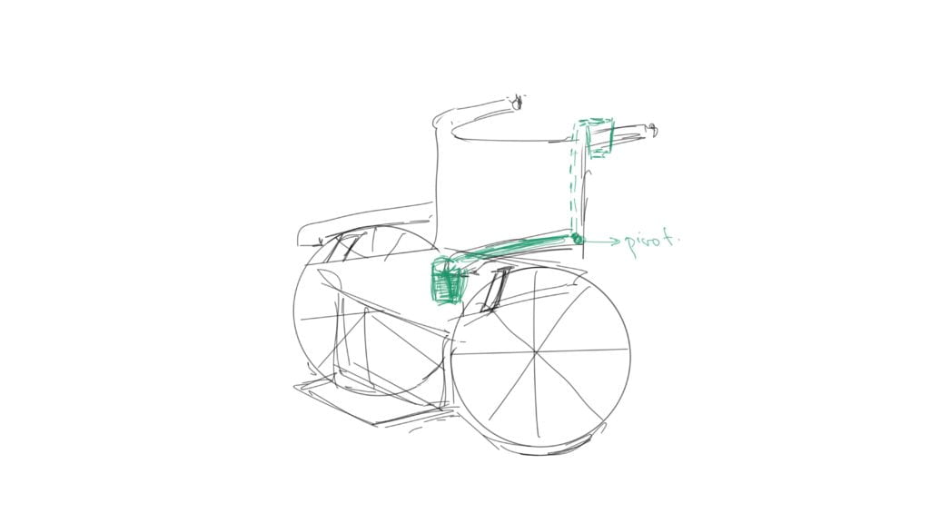 Prototype 2.2- a wheelchair with the pivot armrest with the cupholder at the end