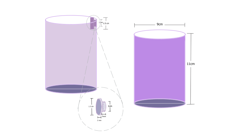 2d design for the cup shell with measurements