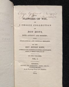 Title page of 1814 book with ownership inscription