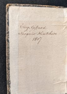 Inside cover of book showing ownership inscription