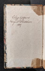 Inside cover of book showing ownership inscription