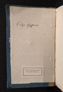 Inside cover of book showing ownership inscription.