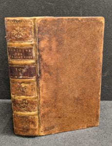 Front cover and spine of leather bound book