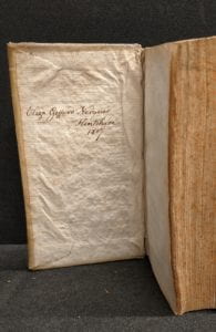 Inside cover of book showing ownership inscription.