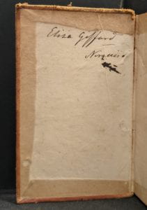 Inside cover of book with ownership inscription.