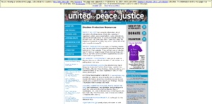 Screenshot of Election Protection Resources webpage on the archived website of United Peace and Justice. Captured Mar 19, 2009.