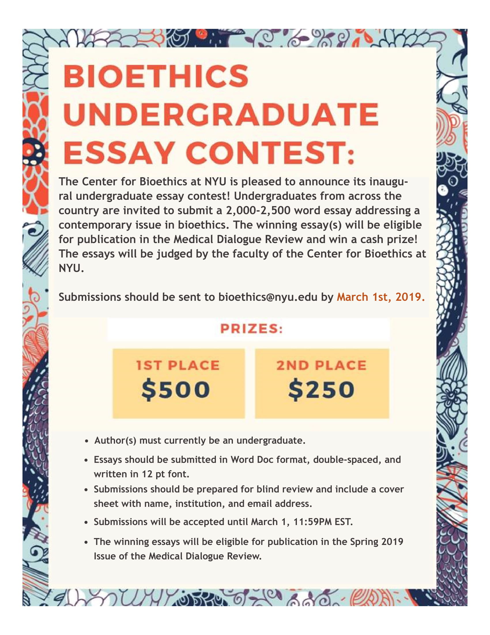 Bioethics Essay Contest Flier