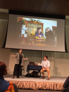 Director and actor Matt Foss and actor Elizabeth Thompson in the New York City premiere of Vang, featuring projected photography by Pulitzer Prize-winner photojournalist Dennis Chamberlin.