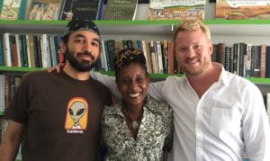 Professor Boggs, right, with poets Keith S. Wilson and Malika Booker after their visit to the CLS Lab.