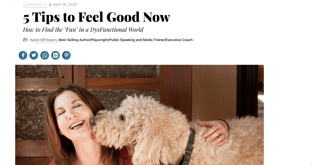 Screenshot of an article featuring a photograph of a woman with her dog