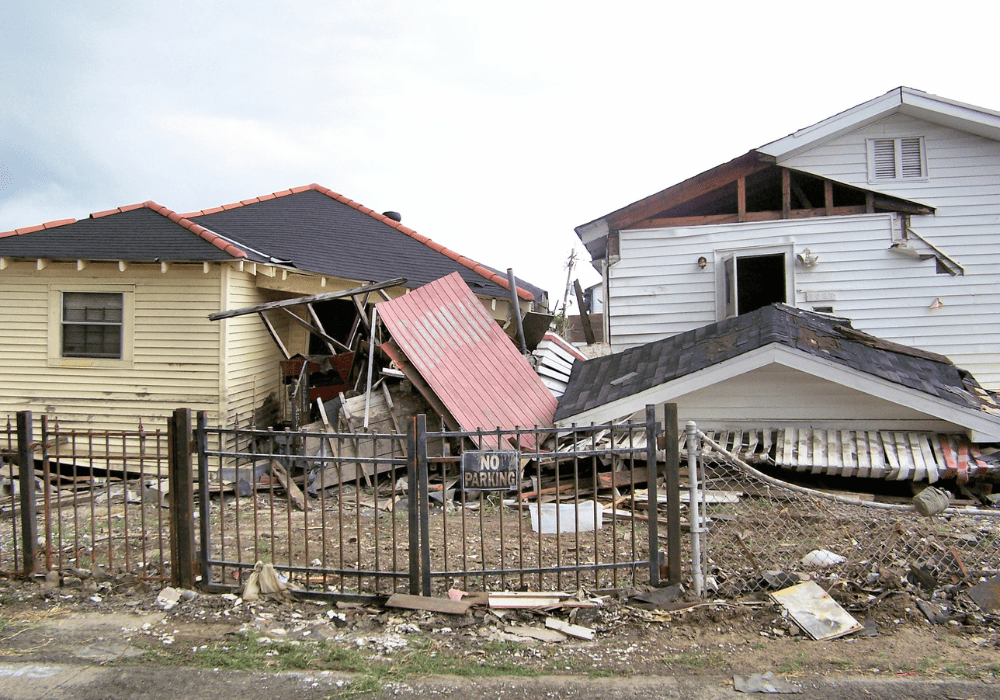 Image of houses destroyed by Hurricane Katrina.