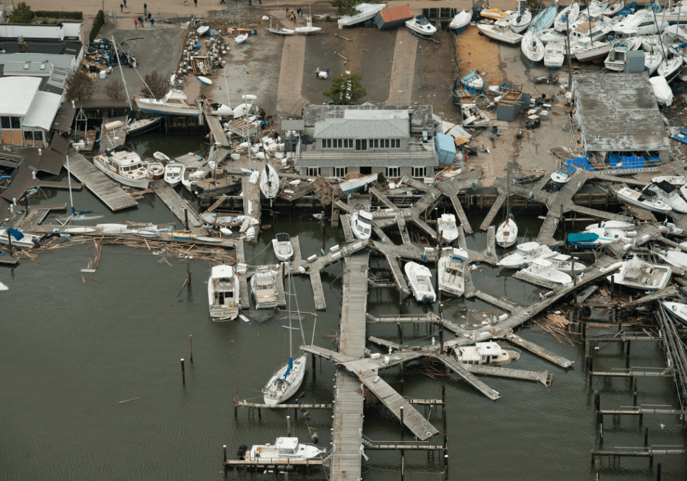 Aerial image of damage done by Hurricane Sandy in New York.