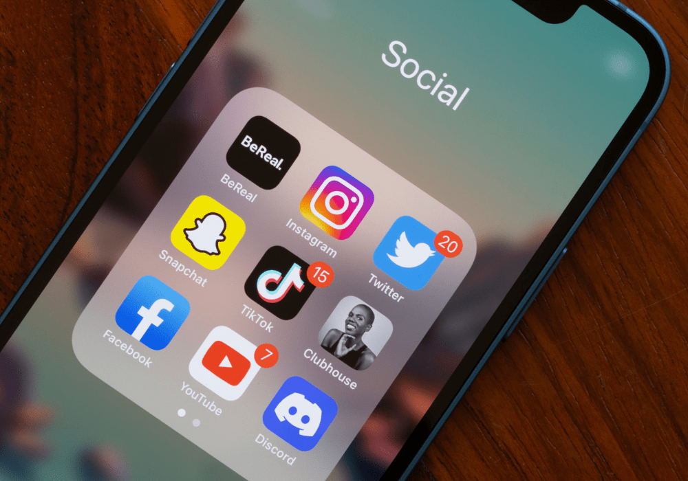 Social media apps on iPhone.