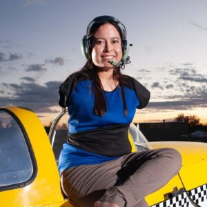 jessica cox sitting on a plane