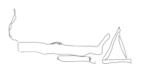 A sketch of potential way of using the keyboard when leaning back with support under calves and tablet set on a higher angle.