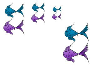 Blue and purple fish of different sizes