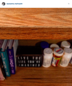 Desk with medication on it