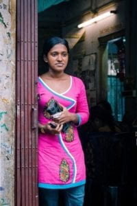 woman standing in doorway