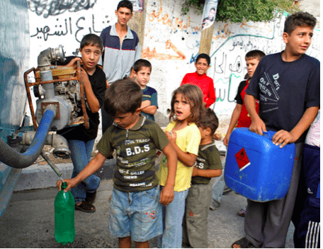 children with pump and water containers