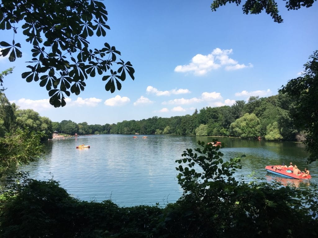 view of a lake with boaters