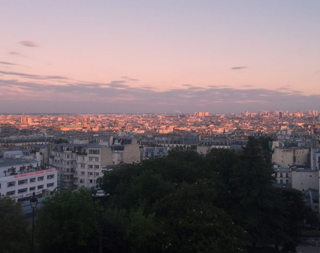 overlooking Paris buildings at sunset