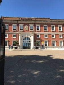 large building by a courtyard