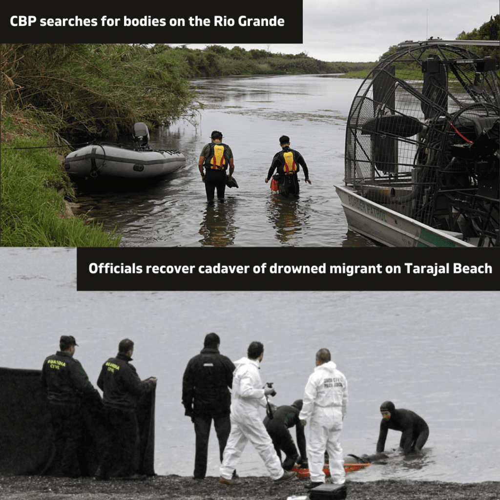 people wading water near boats in protective suits