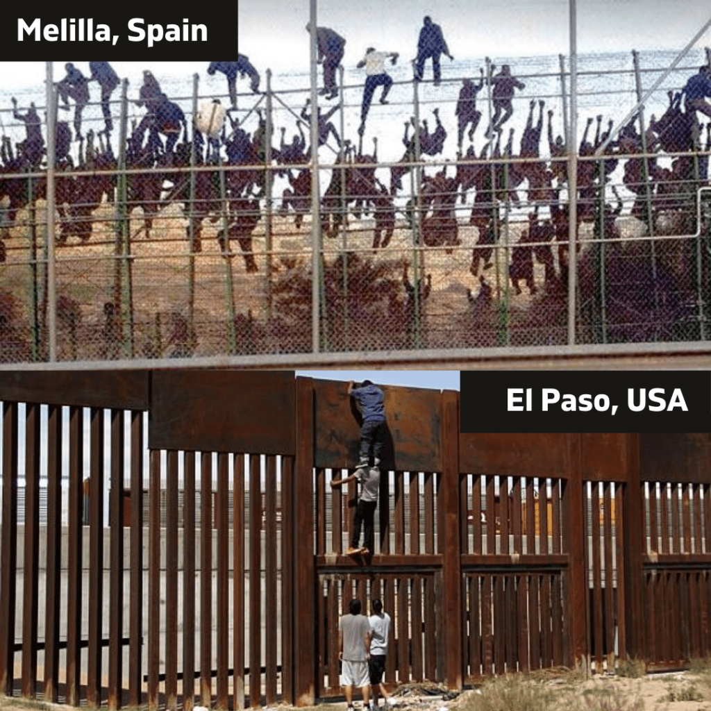 people climbing metal and wooden fences