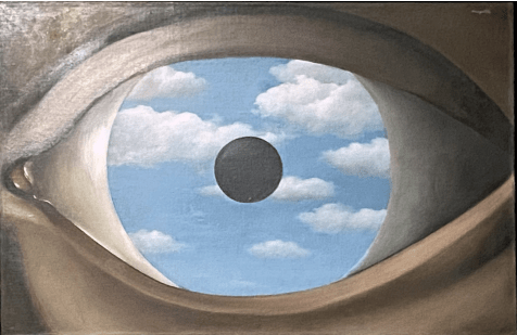 painting of eye with clouds