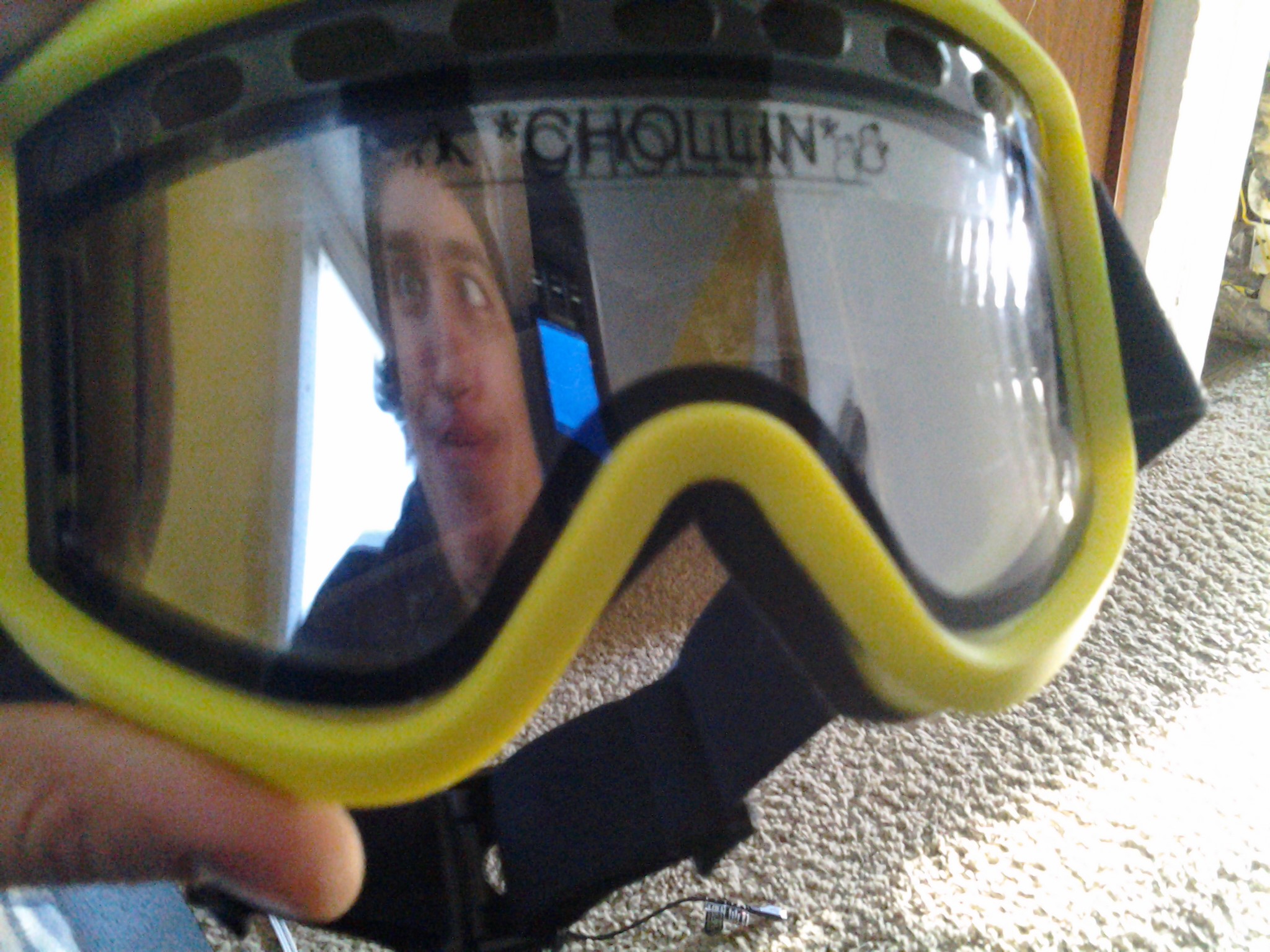 Selfie #15: New gogs in the mail for Chollin, thanks Airblaster. (Jan. 24)